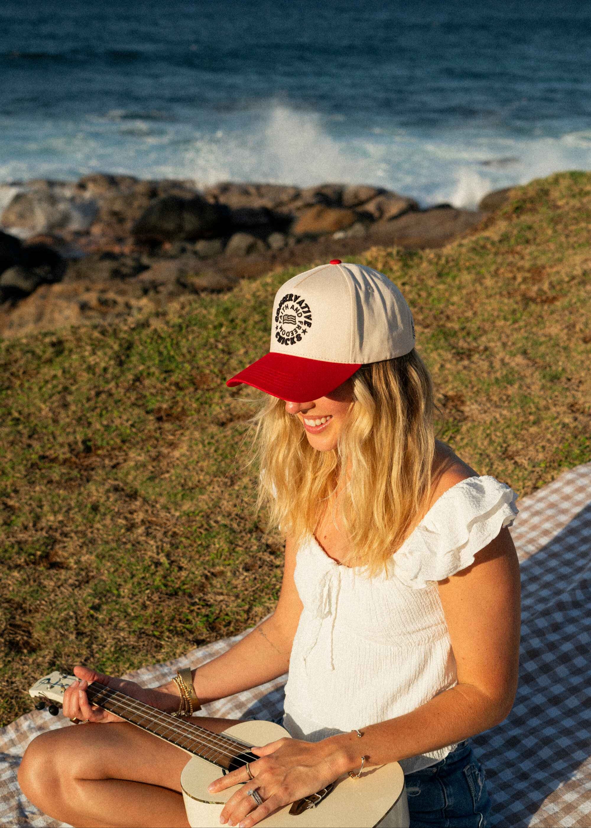 Red women's baseball cap 